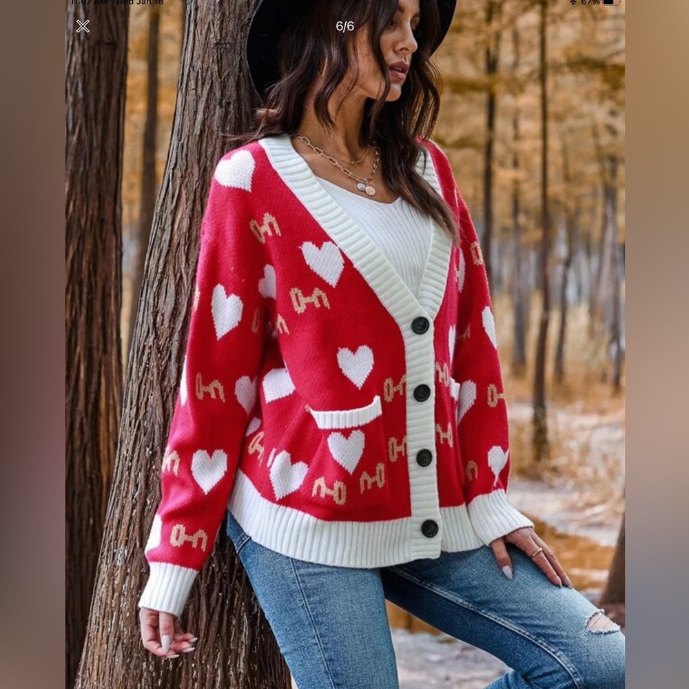 Red Heart Button Down Sweater